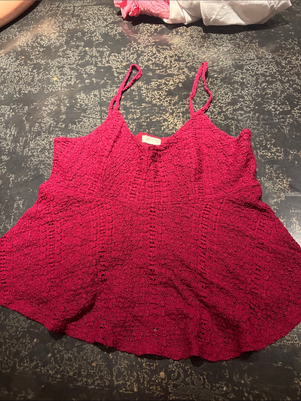 Garage Lace Crochet Spaghetti Strap Crop Top - Magenta Pink
